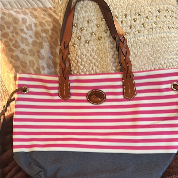 Pink and Gray Striped Tote Bag - Picture 1 of 7